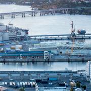  Frihamnen med Lidingö och Lidingöbron i bakgrunden.