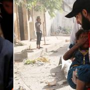 Vänster: USA:s FN-ambassadör Samantha Power. Höger: Aleppo.