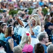 Nya programledaren Pernilla Wahlgren sjunger under premiären av Allsång på Skansen.