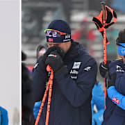 Giacomel, vid målgång och före loppet.