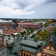 Flygfoto över centrala Umeå.