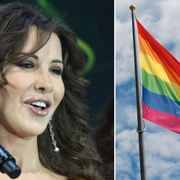 Nancy Ajram och en Prideflagga.