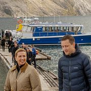 Mette Frederiksen, Jens-Frederik Nielsen, och Färöarnas premiärminister Beinir Johannesen i Qooqqut, Grönland den 7 september 2026.