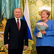 Angela Merkel under ett besök i Kreml 2021.