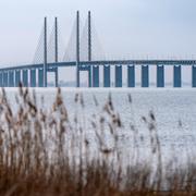 Öresundsbron sedd från Bunkeflostrand söder om Malmö när vårsolen värmde på söndagen på en bild från tidigare i April