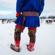 Samisk renskötare i Karasjok, Norge. Arkivbild