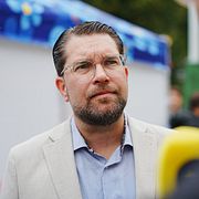 Jimmie Åkesson under en pressträff 7 september.