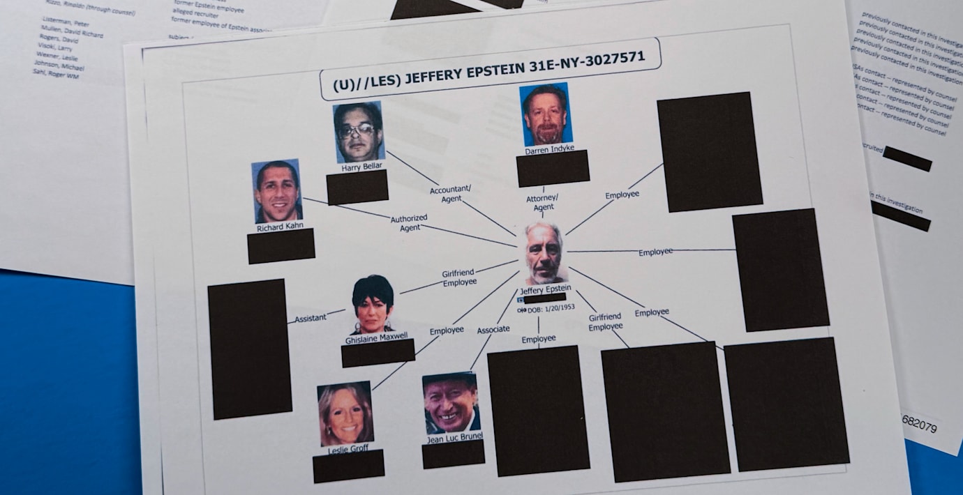 En bild från Epsteinutredningen visar hans nätverk av vänner och finansiella rådgivare.