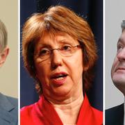 Vladimir Putin, Catherine Ashton, Petro Porosjenko.