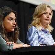 Vilka av dem skulle kunna regera ihop? Arkivbild på Nooshi Dadgostar (V), Elisabeth Thand Ringqvist (C),  Simona Mohamsson (L), Ebba Busch (KD), Daniel Helldén (MP) och Magdalena Andersson (S)  från RFSL:s partiledardebatt den 30 juli.