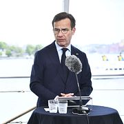 Försvarsminister Pål Jonson (M) och statsminister Ulf Kristersson (M) under pressträffen.