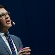 Partiledaren Jimmie Åkesson under Sverigedemokraternas landsdagar i Västerås förra året.