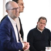 KPMG:s utredare Martin Krüger och Intellegos tillförordnade vd, Jacob Laurin under en pressträff om KPMG:s oberoende forensiska utredning av Intellegos redovisning i januari i år.