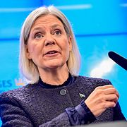 Magdalena Andersson (S) håller en pressträff efter sitt möte med talmannen om sitt sonderingsuppdrag.