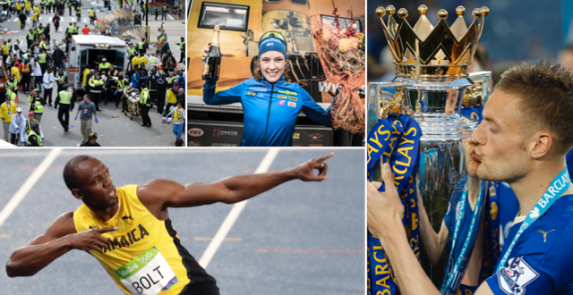 Bombdådet vid Boston Marathon, Hanna Öberg, Usain Bolt och Leicesters Jamie Vardy. TT/Bildbyrån