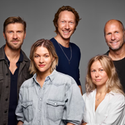 Linus Wahlgren, Simon J Berger och regissören Stefan Larsson (övre raden från vänster), Tove Styrke och Lisa Larsson.