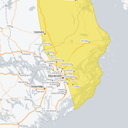 Den gula varningen som utfärdats.