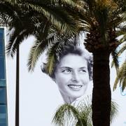 Ingrid Bergman på en vägg i Cannes. Arkivbild. 