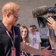 Prince Harry med journalister i Austin, Texas den 22 oktober 2023.