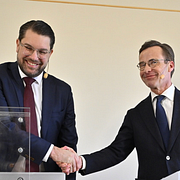 Ebba Busch (KD), Ulf Kristersson (M), Jimmie Åkesson (SD) och Simona Mohamsson (L).