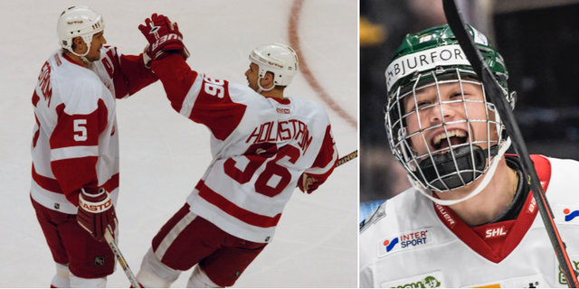 Nicklas Lidström och Tomas Holmström – två profiler i Red Wings. Till höger supertalangen Lucas Raymond. TT