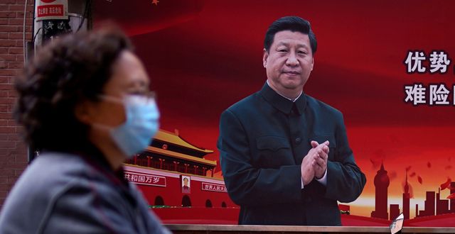 Porträtt av Kinas president Xi Jinping i Shanghai.  Aly Song / TT NYHETSBYRÅN