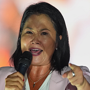 De peruanska presidentkandidaterna Carlos Álvarez, Keiko Fujimori och Rafael López Aliaga