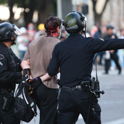 Gripande vid protest mot ICE/Denice Westerberg. Arkivbilder. 