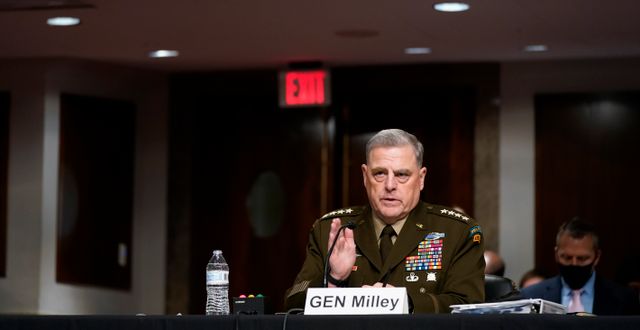 USA:s försvarschef Mark Milley under utfrågningen.  Patrick Semansky / TT NYHETSBYRÅN