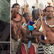 Kung Mswati III vid ett framträdande i FN samt i traditionell dräkt.