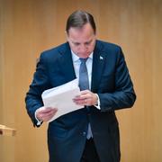 Statsminister Stefan Löfven (S) lämnar talarstolen i plenisalen i riksdagshuset i samband med riksmötets öppnande.