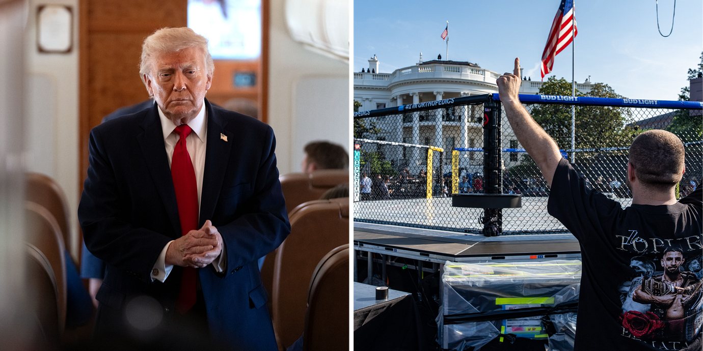 MMA-buren utanför Vita huset på torsdagen. Till höger: Donald Trump (arkivbild)