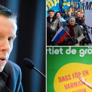 Wilhelm Unge vid dagens pressträff och Åsa Romson  under Almedalen förra året.