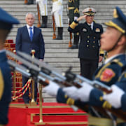 Rysslands försvarsmininster Andrej Belousov under en militäruppvisning i Kina 2024.