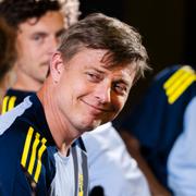 Sveriges förbundskapten Jon Dahl Tomasson under en presskonferens med Svenska fotbollslandslaget under tisdagen.