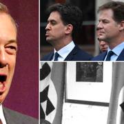 Nigel Farage , Ed Miliband, David Cameron, Nick Clegg och Vidkun Quisling.