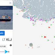 Skärmdump från Marinetraffic som visar MV Rubys position. 