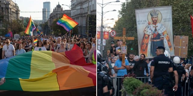 Prideparaden/Motdemonstranter. AP