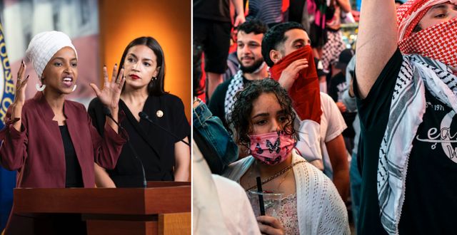 Demokratpolitikerna Ilhan Omar och Alexandria Ocasio-Cortez/demonstration i Gaza. TT