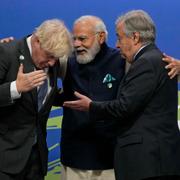 Storbritanniens premiärminister Boris Johnson, Indiens premiärminister Narendra Modi och FN:s generalsekreterare Antonio Guterres.