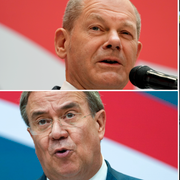 Överst: Olaf Scholz (SPD), nederst: Armin Laschet (CDU), till höger: Annalena Baerbock (De gröna) och Christian Lindner (FDP)