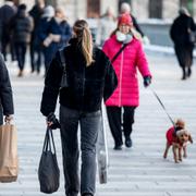 Människor med shoppingkassar.