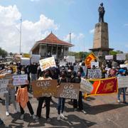 Protester i huvudstaden Colombo.