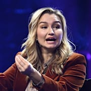 Ebba Busch (KD), energi- och näringsminister, under en paneldebatt på det internationella tech-eventet Techarena på Strawberry Arena i Stockholm.