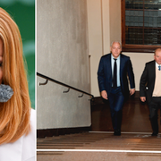 Annie Lööf och Eskil Erlandsson tillsammans med sin advokat under den pågående rättegången.