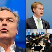 Jan Björklund (FP) / GustavFridolin (MP) och Aida Hadzialic (S) / Elever