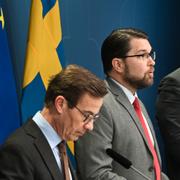 Arkivfoto: Statsminister Ulf Kristersson (M), energi- och näringsminister Ebba Busch (KD), arbetsmarknads- och integrationsminister Johan Pehrson (L) samt Sverigedemokraternas partiledare Jimmie Åkesson (SD) under en pressträff håller pressträff i december 2022. 