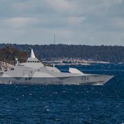 HMS Nyköping under en marinövning i Stockholms skärgård under förra året.