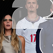 Familjen Beckham på läktaren under matchen mot Norge.