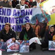 Protester mot Turkiets attacker i Afrin hölls i London tidigare i mars.